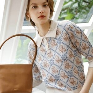 Simple Retro Blue And Gold Patterned Sweater